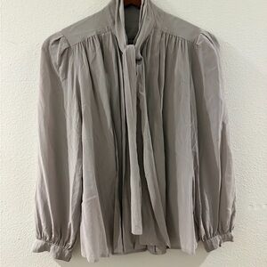 Vintage Silk Gray Blouse with Tie Neck